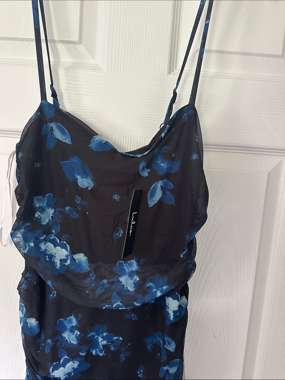 Lulu's Black Maxi Dress with Blue Floral Print - Picture 3 of 4